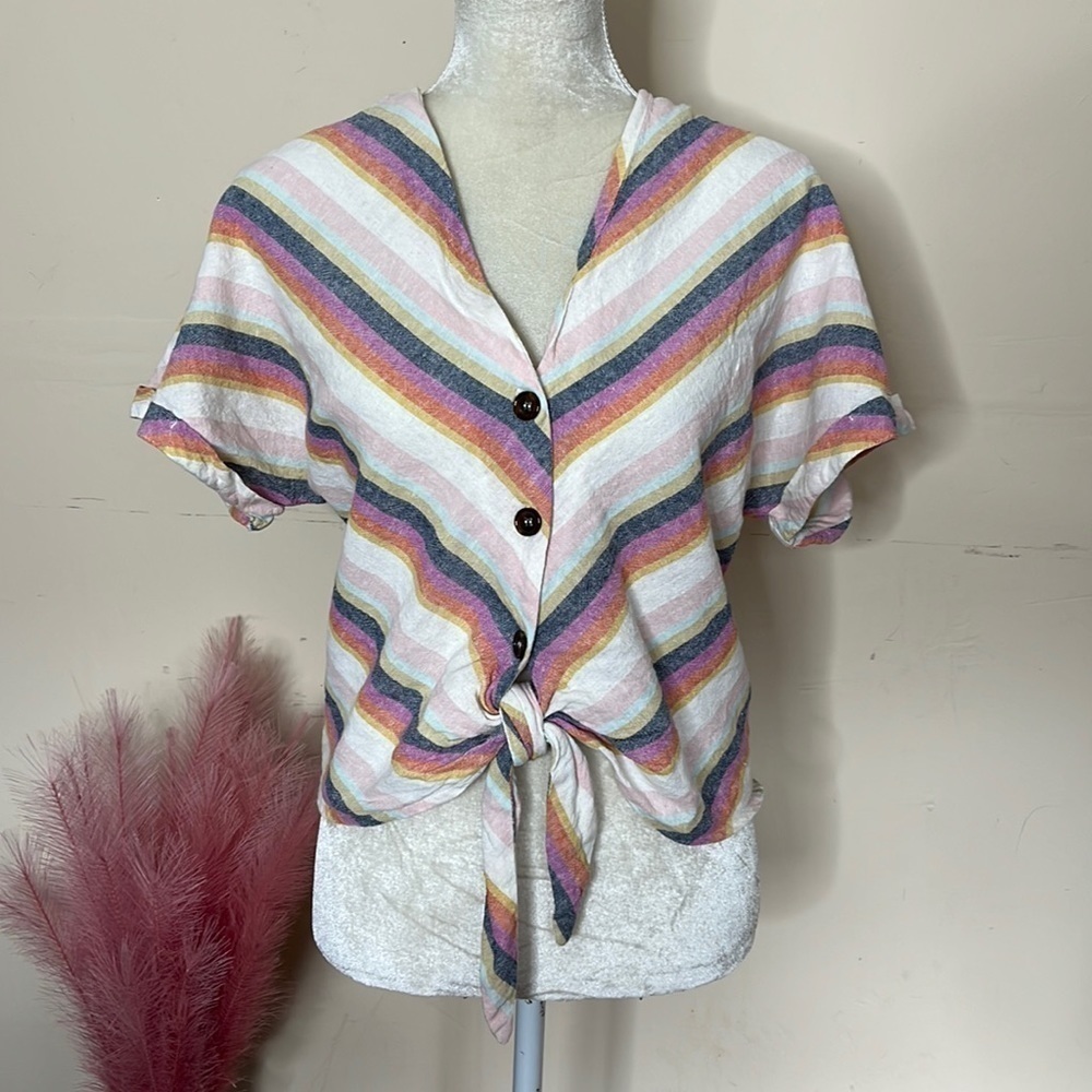 4our dreamers • rainbow stripe linen blend crop top